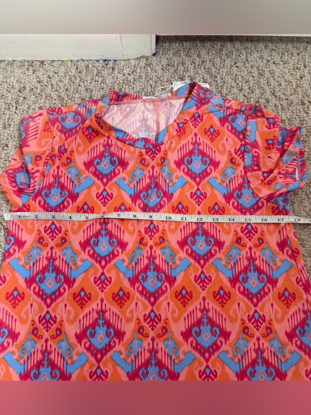 Mary Square Bright Orange Ikat-Print Short Sleeve Mini Dress size S new with tag - Picture 7 of 7